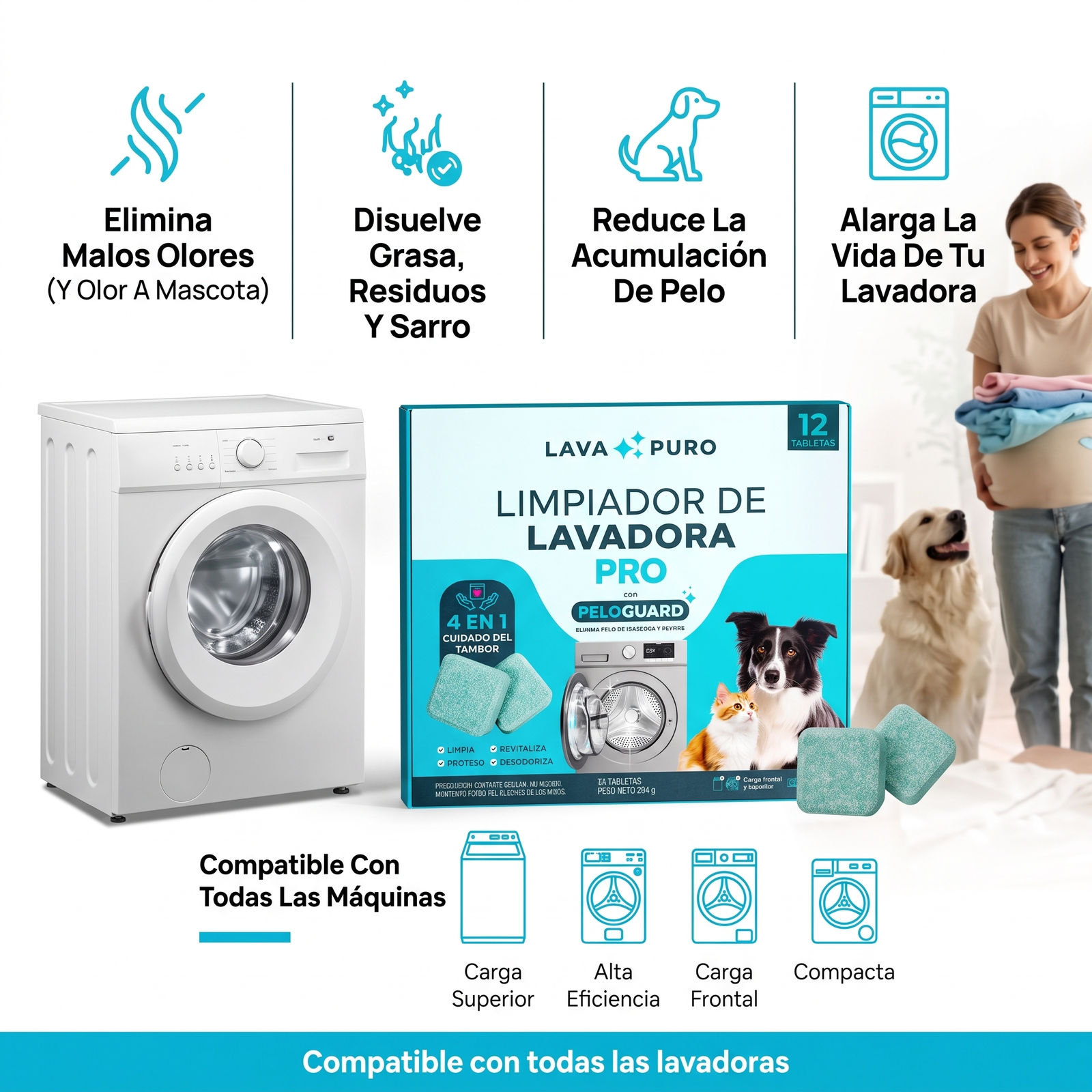 Beneficios de LavaPuro junto a una lavadora limpia