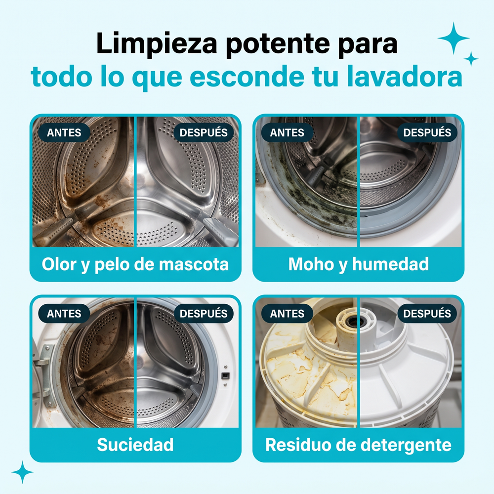 Antes y despues en cuatro zonas de la lavadora